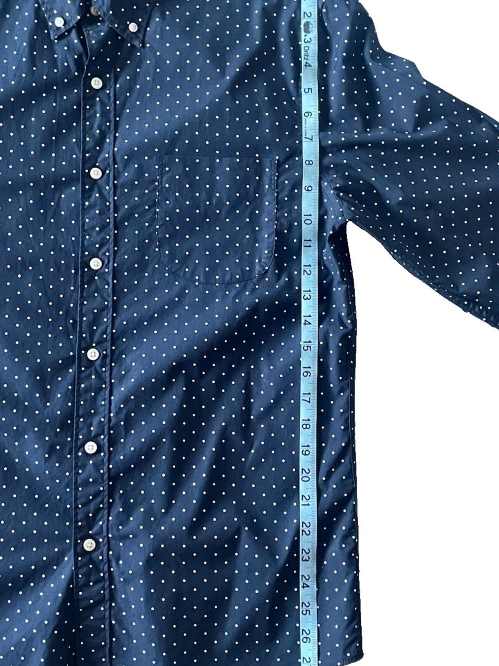 J. Crew Organic Cotton Large (L) Slim Fit Shirt - Dark Blue with Polka Dots - Picture 7 of 10